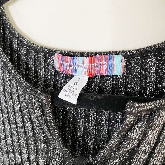 Urban Outfitters Ribbed Sweater Dress Knit Minidress Metallic Silver L stretch - Picture 3 of 9